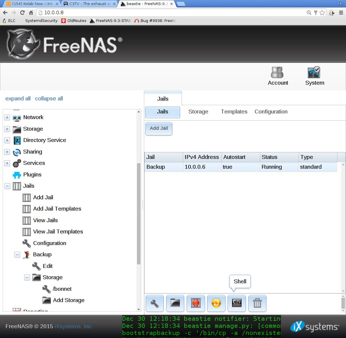 Detailed configuration of Backup
jail on FreeNAS