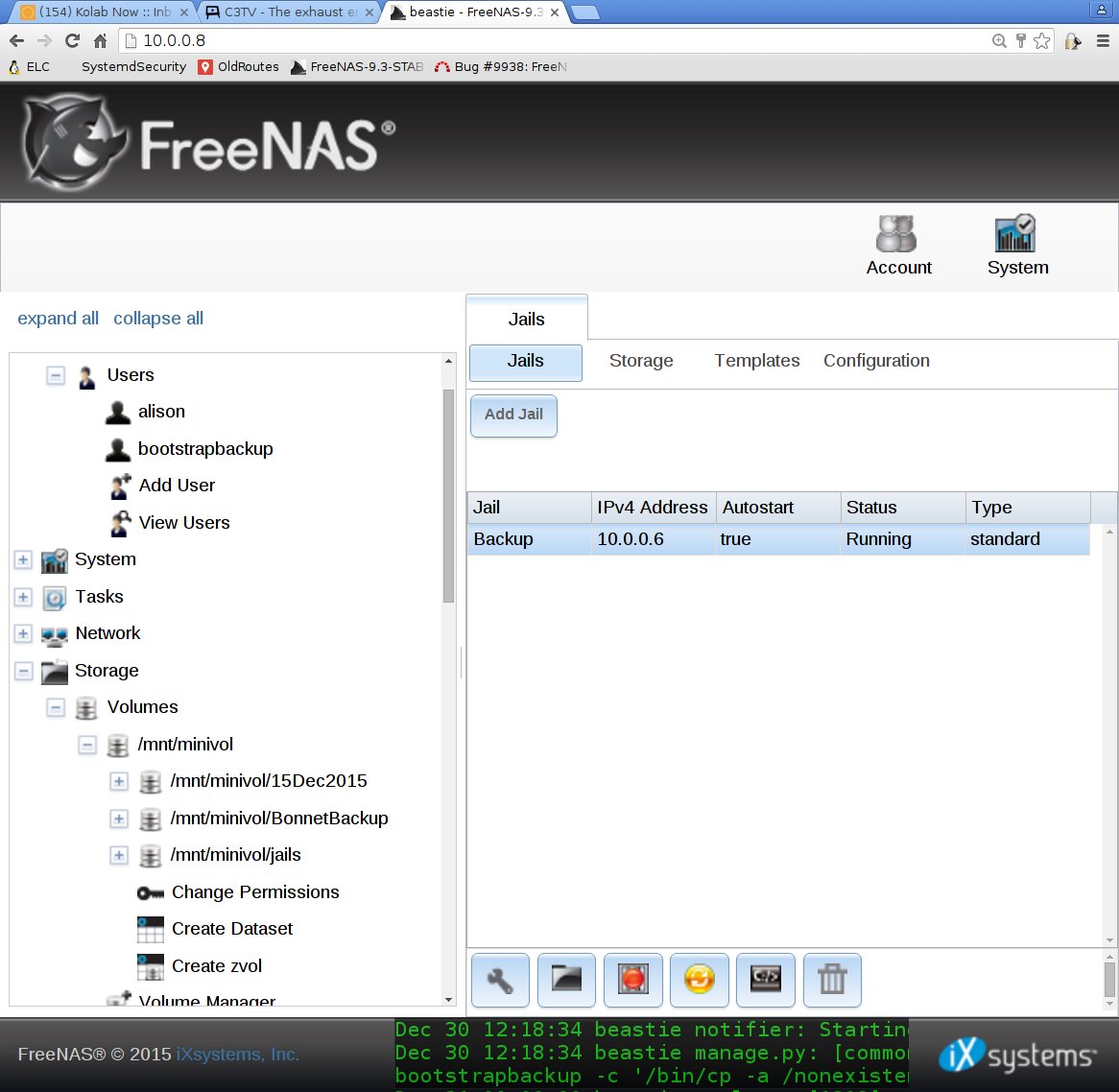 Detailed configuration of Backup
jail on FreeNAS