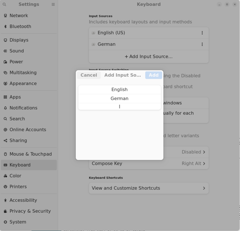 Set 2nd language as input source